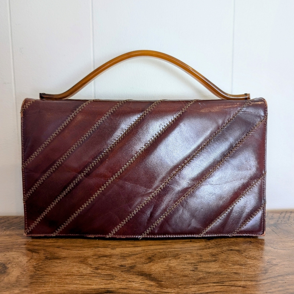 VTG Ingledew's Shoulder Bag Clutch Purse Leather Lucite Handle Gold Chain Italy